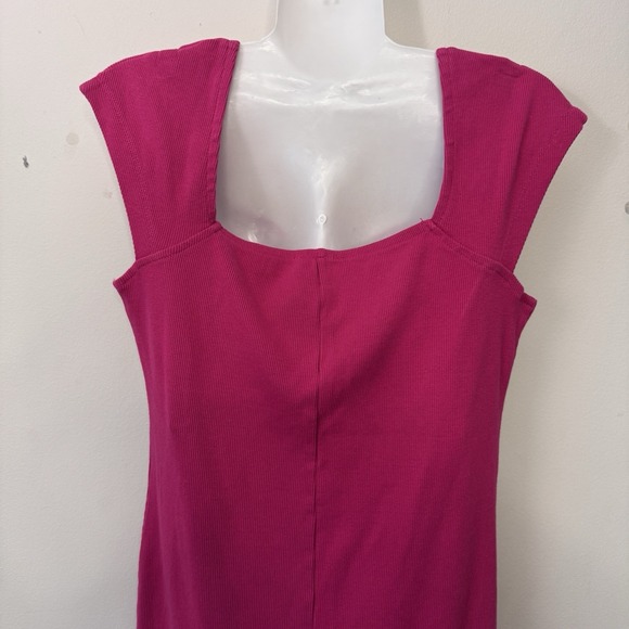 Tenickab The Drop Womens Pink Ribbed Dress Size Medium Barbie Cap Shoulder - Picture 7 of 13